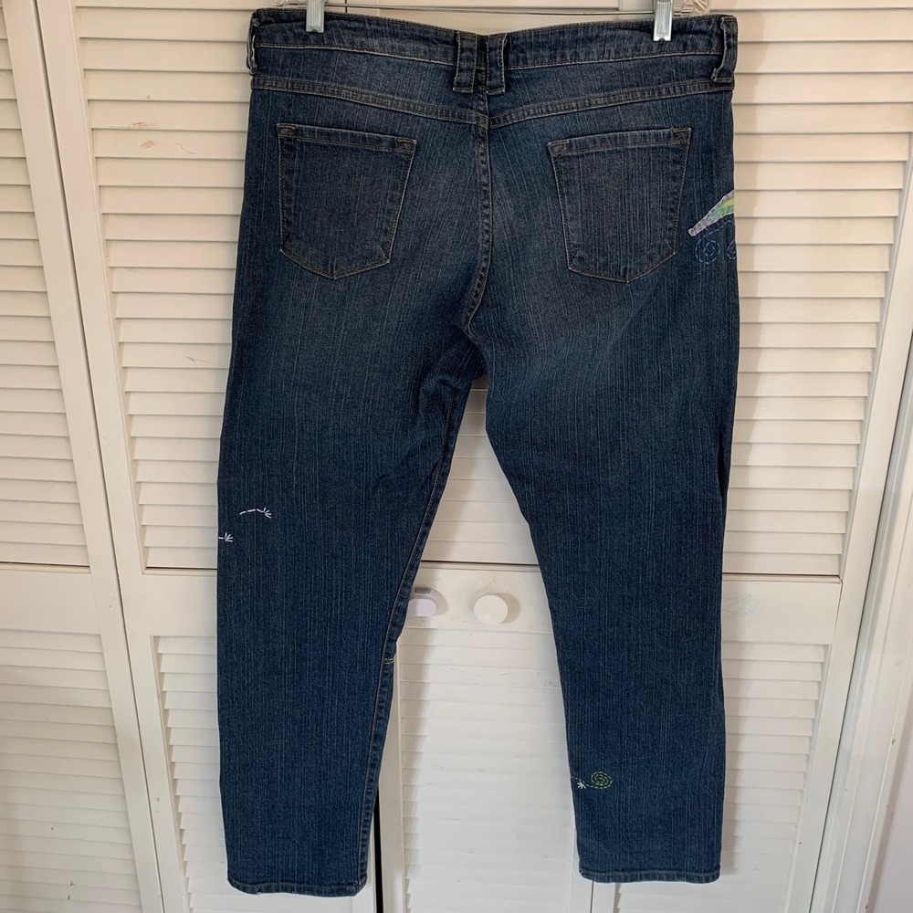Garnet Hill Jeans Blue Denim Embroidered Dandelion Flower Women 14 Boho Festival - Picture 5 of 16